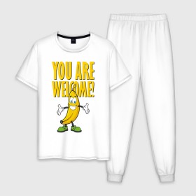 Мужская пижама хлопок You are welcome!: в Ухте, 100% хлопок | брюки и футболка прямого кроя, без карманов, на брюках мягкая резинка на поясе и по низу штанин
 | 