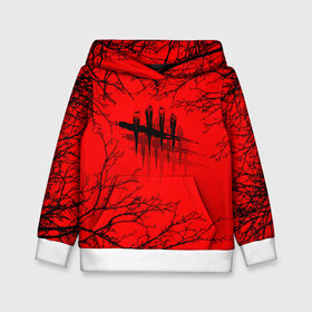 Детская толстовка 3D с принтом Dead by Daylight в Ухте, 100% полиэстер | двухслойный капюшон со шнурком для регулировки, мягкие манжеты на рукавах и по низу толстовки, спереди карман-кенгуру с мягким внутренним слоем | dead by daylight | ветки | деад бай деад лайт | деревья | жуть | игра | компьютерная игра | красный | красный и черный | кровь | ужасы | черный