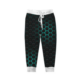 Детские брюки 3D с принтом БИРЮЗОВАЯ КАРБОНОВАЯ БРОНЯ в Ухте, 100% полиэстер | манжеты по низу, эластичный пояс регулируется шнурком, по бокам два кармана без застежек, внутренняя часть кармана из мелкой сетки | 