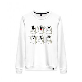 Женский свитшот хлопок с принтом Ghost в Ухте, 100% хлопок | прямой крой, круглый вырез, на манжетах и по низу широкая трикотажная резинка  | fear | ghost | halloween | horror | приведение | призрак | ужас | хэллоуин