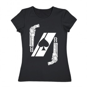 Женская футболка хлопок с принтом CAYDE-6 в Ухте, 100% хлопок | прямой крой, круглый вырез горловины, длина до линии бедер, слегка спущенное плечо | bungie | cayde 6 | cyd6 | destiny | destiny 2 | forsaken | gambit | hunter | titan | warlock | банги | варлок | габмит | дестини | дестини 2 | зур | кейд | кейд 6 | отвергнутые | охотник | титан | туз