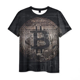Мужская футболка 3D с принтом Биткойн в Ухте, 100% полиэфир | прямой крой, круглый вырез горловины, длина до линии бедер | big | арт | крупные арты | крупные принты | сумаcшедшие арты