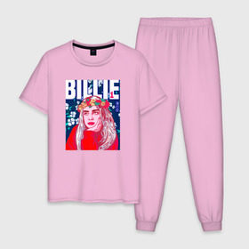 Мужская пижама хлопок с принтом Billie Eilish в Ухте, 100% хлопок | брюки и футболка прямого кроя, без карманов, на брюках мягкая резинка на поясе и по низу штанин
 | ailish | billi | billie eilish | bury a friend | copycat | crown | dont smile at me | lovely | music | my boy | party favor | pop | били | билли айлиш | музыка | певица | поп | эйлиш