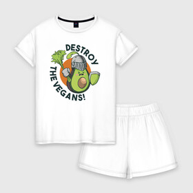 Женская пижама с шортиками хлопок Уничтожим Веганов: в Ухте, 100% хлопок | футболка прямого кроя, шорты свободные с широкой мягкой резинкой | vegan | авокадо | веган | веганство | веганы | надписи | надпись | растения