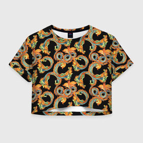 Женская футболка Cropp-top Драконы: в Ухте, 100% полиэстер | круглая горловина, длина футболки до линии талии, рукава с отворотами | animals | asia | background | black | china | dragons | drawing | fashion | fire | graphics | illustration | picture | predators | scales | style | symbol | азия | графика | грива | драконы | животные | иллюстрация | картинка | китай | мифически | мода |
