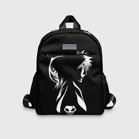 Детский рюкзак 3D с принтом BLEACH minimal в Ухте, 100% полиэстер | лямки с регулируемой длиной, сверху петелька, чтобы рюкзак можно было повесить на вешалку. Основное отделение закрывается на молнию, как и внешний карман. Внутри дополнительный карман. По бокам два дополнительных кармашка | Тематика изображения на принте: anime | bleach | аниме | блич | ичиго | манга | маска | пустые | синигами | фэнтези