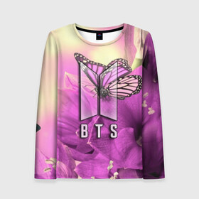 Женский лонгслив 3D с принтом BTS в Ухте, 100% полиэстер | длинные рукава, круглый вырез горловины, полуприлегающий силуэт | bts | j hope | jimin | jin | jungkook | rap monster | rm | suga | бтс | ви | группа | джей хоуп | корейская | музыка | рэп монстр | сюга | цветы | чимин | чин | чонгук | шуга