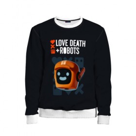 Детский свитшот 3D с принтом Love, Death & Robots в Ухте, 100% полиэстер | свободная посадка, прямой крой, мягкая тканевая резинка на рукавах и понизу свитшота | Тематика изображения на принте: cartoon | death | fantasy | heavy | horror | metal | miller | netflix | robots | tim | witness | любовь | миллер | мультфильм | робот | роботы | тим | ужасы | фэнтези