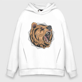 Мужское худи Oversize хлопок с принтом Angry bear в Ухте, френч-терри — 70% хлопок, 30% полиэстер. Мягкий теплый начес внутри —100% хлопок | боковые карманы, эластичные манжеты и нижняя кромка, капюшон на магнитной кнопке | Тематика изображения на принте: bear | злой медведь | медведь | природа