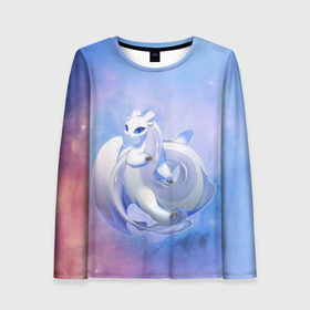 Женский лонгслив 3D с принтом дневная фурия в Ухте, 100% полиэстер | длинные рукава, круглый вырез горловины, полуприлегающий силуэт | how to train your dragon | light fury | беззубик | дракон | как приручить дракона | ночная фурия