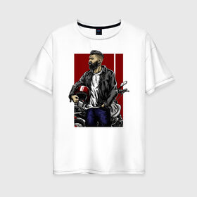 Женская футболка хлопок Oversize с принтом Мотоциклист в Ухте, 100% хлопок | свободный крой, круглый ворот, спущенный рукав, длина до линии бедер
 | bike | байк | байкер | мото | мотоцикл