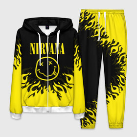 Мужской костюм 3D с принтом NIRVANA в Ухте, 100% полиэстер | Манжеты и пояс оформлены тканевой резинкой, двухслойный капюшон со шнурком для регулировки, карманы спереди | like nirvana | nirvana | nirvana smells | nirvana spirit | nirvana teen | teen spirit | курт кобейн | нирвана | нирвана like. | нирвана smells