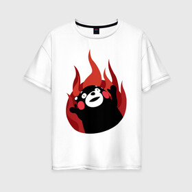 Женская футболка хлопок Oversize с принтом Kumamon в Ухте, 100% хлопок | свободный крой, круглый ворот, спущенный рукав, длина до линии бедер
 | fire | for | glory | hell | japan | of course | ofc | satan | the | иероглифы | кумамон | медведь | огонь | пожар | япония