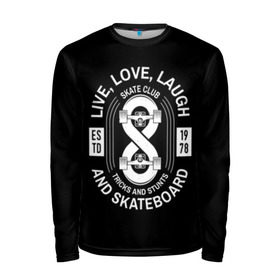 Мужской лонгслив 3D с принтом Live, love, laugh and skateboa в Ухте, 100% полиэстер | длинные рукава, круглый вырез горловины, полуприлегающий силуэт | 