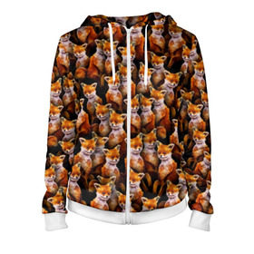 Женская толстовка 3D на молнии с принтом Упоротые лисы в Ухте, 100% полиэстер | длина до линии бедра, манжеты и пояс оформлены мягкой тканевой резинкой, двухслойный капюшон со шнурком для регулировки, спереди молния, по бокам два кармана | fox | животные | лис | лиса | лисичка | мем | паттрен | рыжий | толпа | упортый | фыр фыр