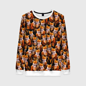 Женский свитшот 3D с принтом Упоротые лисы в Ухте, 100% полиэстер с мягким внутренним слоем | круглый вырез горловины, мягкая резинка на манжетах и поясе, свободная посадка по фигуре | fox | животные | лис | лиса | лисичка | мем | паттрен | рыжий | толпа | упортый | фыр фыр