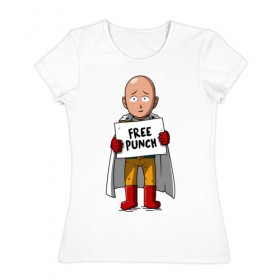 Женская футболка хлопок с принтом One Punch Man в Ухте, 100% хлопок | прямой крой, круглый вырез горловины, длина до линии бедер, слегка спущенное плечо | one punch man | onepunchman | oppai | аниме | ван панч мен | ванпанчмен | манга | сайтама | супергерои | человек один удар