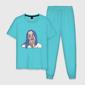 Мужская пижама хлопок с принтом Billie Eilish в Ухте, 100% хлопок | брюки и футболка прямого кроя, без карманов, на брюках мягкая резинка на поясе и по низу штанин
 | ailish | billi | billie eilish | bury a friend | copycat | crown | dont smile at me | lovely | music | my boy | party favor | pop | били | билли айлиш | девушка | музыка | певица | поп | эйлиш