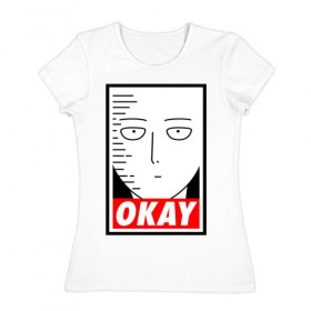 Женская футболка хлопок с принтом One Punch Man в Ухте, 100% хлопок | прямой крой, круглый вырез горловины, длина до линии бедер, слегка спущенное плечо | one punch man | onepunchman | oppai | аниме | ван панч мен | ванпанчмен | манга | сайтама | супергерои | человек один удар