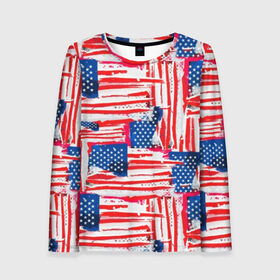 Женский лонгслив 3D с принтом Флаг США Американский стиль в Ухте, 100% полиэстер | длинные рукава, круглый вырез горловины, полуприлегающий силуэт | 