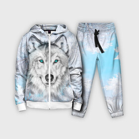 Детский костюм 3D с принтом Волк в Ухте,  |  | берёзы | волчара | глаза | зима | лес | матёрый | небо | собака | хищник