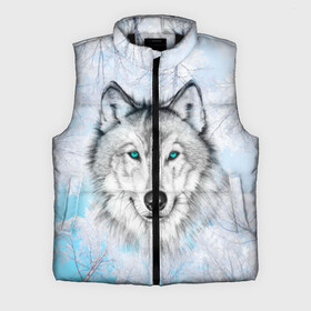 Мужской жилет утепленный 3D с принтом Волк в Ухте,  |  | берёзы | волчара | глаза | зима | лес | матёрый | небо | собака | хищник