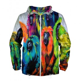 Мужская ветровка 3D с принтом Обезьянки в Ухте, 100% полиэстер | подол и капюшон оформлены резинкой с фиксаторами, два кармана без застежек по бокам, один потайной карман на груди | Тематика изображения на принте: 