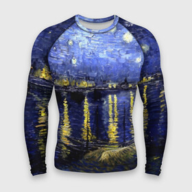 Мужской рашгард 3D с принтом Морской причал в Ухте,  |  | art | impressionism | night | painting | planets | sky | stars | style | van gogh | waves | ван гог | вихрь | волны | живопись | звезды | импрессионизм | искусство | краски | небо | ночь | рисунок | стиль