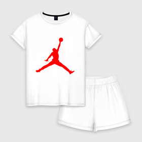 Женская пижама с шортиками хлопок с принтом MICHAEL JORDAN в Ухте, 100% хлопок | футболка прямого кроя, шорты свободные с широкой мягкой резинкой | 23 | bulls | chicago bulls | jordan | logo | michael jordan | paris saint germain | psg | red | sport | быки | джордан | лого | майкл джордан | псг | спорт | чигаго буллс