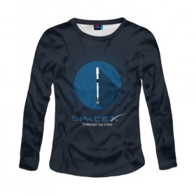 Женский лонгслив 3D с принтом Towards the stars SPACE X в Ухте, 100% полиэстер | длинные рукава, круглый вырез горловины, полуприлегающий силуэт | elon musk | falcon 9 | spacex | towards the stars | илон маск | к звездам | космос | ракета