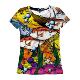 Женская футболка 3D РЫБЫ: в Ухте, 100% полиэфир ( синтетическое хлопкоподобное полотно) | прямой крой, круглый вырез горловины, длина до линии бедер | fish | аква | аквариум | вода | кораллы | море | океан | ракушки | рыбки | рыбы