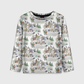 Детский лонгслив 3D с принтом Зимний пейзаж в Ухте, 100% полиэстер | длинные рукава, круглый вырез горловины, полуприлегающий силуэт
 | 