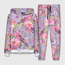 Женский костюм 3D (с толстовкой) с принтом Лилии и розы в Ухте,  |  | art | background | birds | bouquet | hyacinths | leaves | lilac | mimosa | painting | pattern | peonies | petals | roses | stems | watercolor | wildflowers | акварель | букет | гиацинты | живопись | искусство | лепестки | листья | мимоза | пионы | полевые