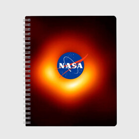 Тетрадь с принтом Черная дыра NASA в Ухте, 100% бумага | 48 листов, плотность листов — 60 г/м2, плотность картонной обложки — 250 г/м2. Листы скреплены сбоку удобной пружинной спиралью. Уголки страниц и обложки скругленные. Цвет линий — светло-серый
 | nasa | астрономия | горизонт событий | космос | наса | черная дыра