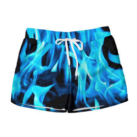 Женские шорты 3D с принтом Синий огонь в Ухте, 100% полиэстер | прямой крой, два кармана без застежек по бокам. Мягкая трикотажная резинка на поясе, внутри которой широкие завязки. Длина до середины бедра | fire | flame | in fire | smoke | в огне | дым | огненный | огонь | текстуры