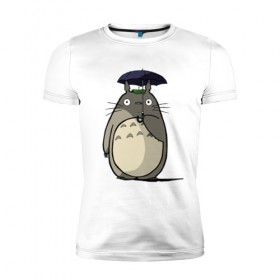 Мужская футболка премиум с принтом Totoro в Ухте, 92% хлопок, 8% лайкра | приталенный силуэт, круглый вырез ворота, длина до линии бедра, короткий рукав | Тематика изображения на принте: totoro | аниме | для детей | животное | лес | мой сосед тоторо | мультфильм | тоторо