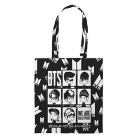 Шоппер 3D с принтом BTS WE ARE BULLETPROOF в Ухте, 100% полиэстер | Плотность: 200 г/м2; Размер: 34×35 см; Высота лямок: 30 см | bangtan | boy | j hope | jimin | jin | jungkook | korea | luv | rm | suga | v | with | бтс | кей | поп