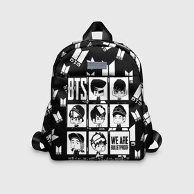 Детский рюкзак 3D с принтом BTS WE ARE BULLETPROOF в Ухте, 100% полиэстер | лямки с регулируемой длиной, сверху петелька, чтобы рюкзак можно было повесить на вешалку. Основное отделение закрывается на молнию, как и внешний карман. Внутри дополнительный карман. По бокам два дополнительных кармашка | bangtan | boy | j hope | jimin | jin | jungkook | korea | luv | rm | suga | v | with | бтс | кей | поп