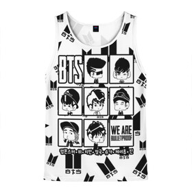 Мужская майка 3D с принтом BTS WE ARE BULLETPROOF в Ухте, 100% полиэстер | круглая горловина, приталенный силуэт, длина до линии бедра. Пройма и горловина окантованы тонкой бейкой | Тематика изображения на принте: bangtan | boy | j hope | jimin | jin | jungkook | korea | luv | rm | suga | v | with | бтс | кей | поп