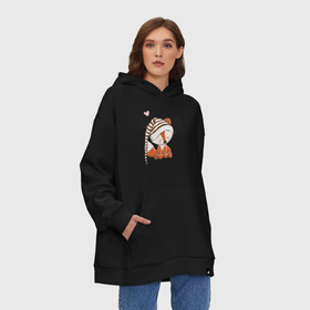 Худи SuperOversize хлопок с принтом Сонный лисенок в Ухте, 70% хлопок, 30% полиэстер, мягкий начес внутри | карман-кенгуру, эластичная резинка на манжетах и по нижней кромке, двухслойный капюшон
 | Тематика изображения на принте: fox | foxed | арт | лис | лиса | лисенок | лисичка | пушистик | рыжая | рыжмй хвост