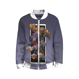 Детский бомбер 3D с принтом Brawl Stars в Ухте, 100% полиэстер | застегивается на молнию, по бокам два кармана без застежек, мягкие манжеты, по низу бомбера и на воротнике — эластичная резинка | brawl stars | jessie | leon | spike | бравл старс | джесси | леон | спайк