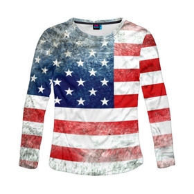 Женский лонгслив 3D с принтом Америка Флаг в Ухте, 100% полиэстер | длинные рукава, круглый вырез горловины, полуприлегающий силуэт | usa | абстракция | америка | американский | герб | звезды | краска | символика сша | страны | сша | флаг | штаты
