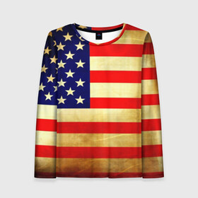 Женский лонгслив 3D с принтом USA в Ухте, 100% полиэстер | длинные рукава, круглый вырез горловины, полуприлегающий силуэт | usa | абстракция | америка | американский | герб | звезды | краска | символика сша | страны | сша | флаг | штаты