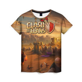 Женская футболка 3D с принтом Clash of Clans в Ухте, 100% полиэфир ( синтетическое хлопкоподобное полотно) | прямой крой, круглый вырез горловины, длина до линии бедер | base | clan wars | coc | hall | hog rider | royale | town | trap | база | гоблин | золото | клеш оф кленс | кок | крепость | кристаллы | трофей | эликсир