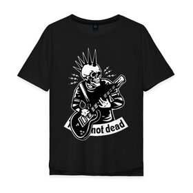 Мужская футболка хлопок Oversize с принтом Punks not dead в Ухте, 100% хлопок | свободный крой, круглый ворот, “спинка” длиннее передней части | Тематика изображения на принте: guitar | motto | music | punk | rock | skull | гитара | девиз | музыка | панк | рок | череп