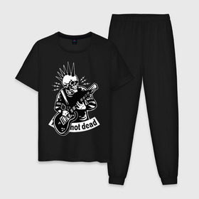 Мужская пижама хлопок с принтом Punks not dead в Ухте, 100% хлопок | брюки и футболка прямого кроя, без карманов, на брюках мягкая резинка на поясе и по низу штанин
 | Тематика изображения на принте: guitar | motto | music | punk | rock | skull | гитара | девиз | музыка | панк | рок | череп
