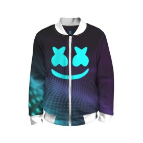 Детский бомбер 3D с принтом MARSHMELLO в Ухте, 100% полиэстер | застегивается на молнию, по бокам два кармана без застежек, мягкие манжеты, по низу бомбера и на воротнике — эластичная резинка | dj | marshmello | usa | америка | клубная музыка | маршмелло | музыка | музыкант