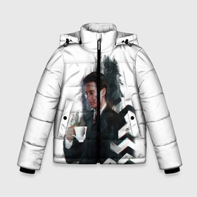 Зимняя куртка для мальчиков 3D с принтом Twin Peaks в Ухте, ткань верха — 100% полиэстер; подклад — 100% полиэстер, утеплитель — 100% полиэстер | длина ниже бедра, удлиненная спинка, воротник стойка и отстегивающийся капюшон. Есть боковые карманы с листочкой на кнопках, утяжки по низу изделия и внутренний карман на молнии. 

Предусмотрены светоотражающий принт на спинке, радужный светоотражающий элемент на пуллере молнии и на резинке для утяжки | Тематика изображения на принте: twin peaks | агент купер | девид линч | дейл | лора палмер | огонь иди за мной | одри хорн | совы не то чем кажутся | твин пикс