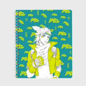 Тетрадь с принтом JoJo Bizarre Adventure в Ухте, 100% бумага | 48 листов, плотность листов — 60 г/м2, плотность картонной обложки — 250 г/м2. Листы скреплены сбоку удобной пружинной спиралью. Уголки страниц и обложки скругленные. Цвет линий — светло-серый
 | anime | aureo | jojo | jojos | jojos bizarre adventure | vento | боевик | джоджо | иероглиф | манга | приключения | стиль | ужасы | фэнтези | япония