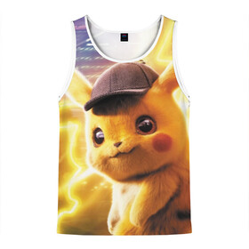 Мужская майка 3D с принтом Детектив Пикачу в Ухте, 100% полиэстер | круглая горловина, приталенный силуэт, длина до линии бедра. Пройма и горловина окантованы тонкой бейкой | Тематика изображения на принте: detective pikachu | pikachu | pokemon | детектив пикачу | пика | покемон